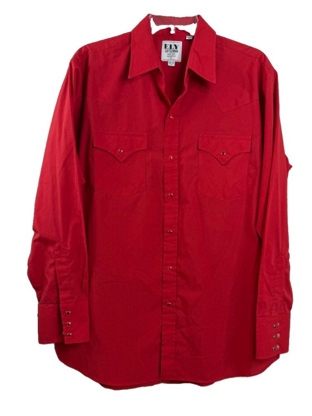Ely Cattleman Large Men True Red Western Snap Long Sleeve Shirt EUC